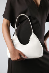 Ecru Sleek Minimalist Hobo bag in Cream Patent Faux Leather