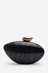 Benna Marble Acrylic Clutch In Black