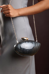 Benna Marble Acrylic Clutch In Black