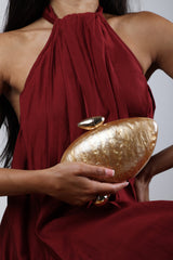 Benna Marble Acrylic Clutch In Gold