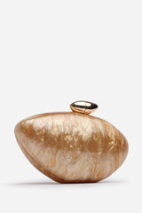 Benna Marble Acrylic Clutch In Gold