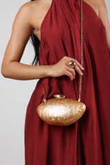 Benna Marble Acrylic Clutch In Gold