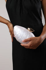 Benna Marble Acrylic Clutch In White
