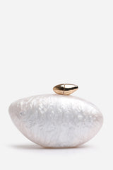 Benna Marble Acrylic Clutch In White