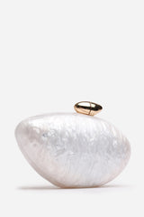 Benna Marble Acrylic Clutch In White
