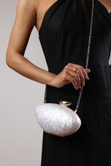 Benna Marble Acrylic Clutch In White