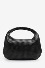 Barber Large Contorted Shoulder Bag in Black Woven Faux Leather