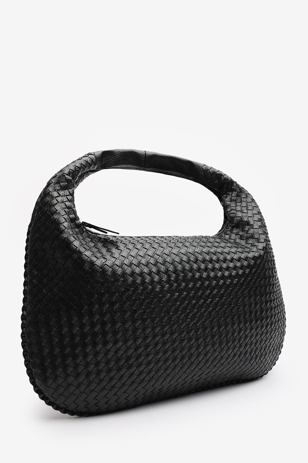 Barber Large Contorted Shoulder Bag in Black Woven Faux Leather