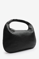 Barber Large Contorted Shoulder Bag in Black Woven Faux Leather