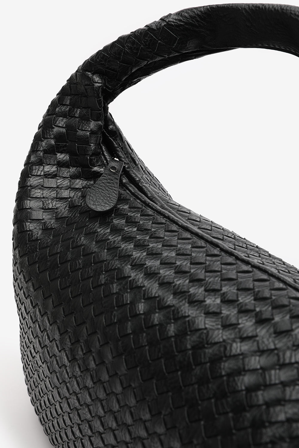 Barber Large Contorted Shoulder Bag in Black Woven Faux Leather