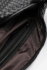 Barber Large Contorted Shoulder Bag in Black Woven Faux Leather