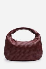 Barber Large Contorted Shoulder Bag in Burgundy Woven Faux Leather