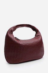 Barber Large Contorted Shoulder Bag in Burgundy Woven Faux Leather