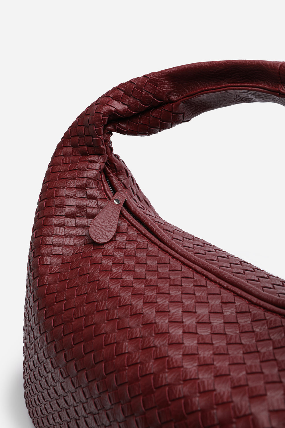 Barber Large Contorted Shoulder Bag in Burgundy Woven Faux Leather