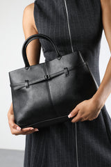 Flores Luxury Structured Leather Tote Bag in Black
