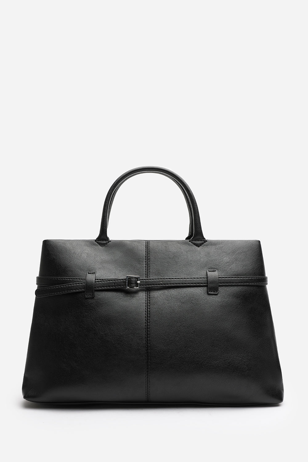 Flores Luxury Structured Leather Tote Bag in Black