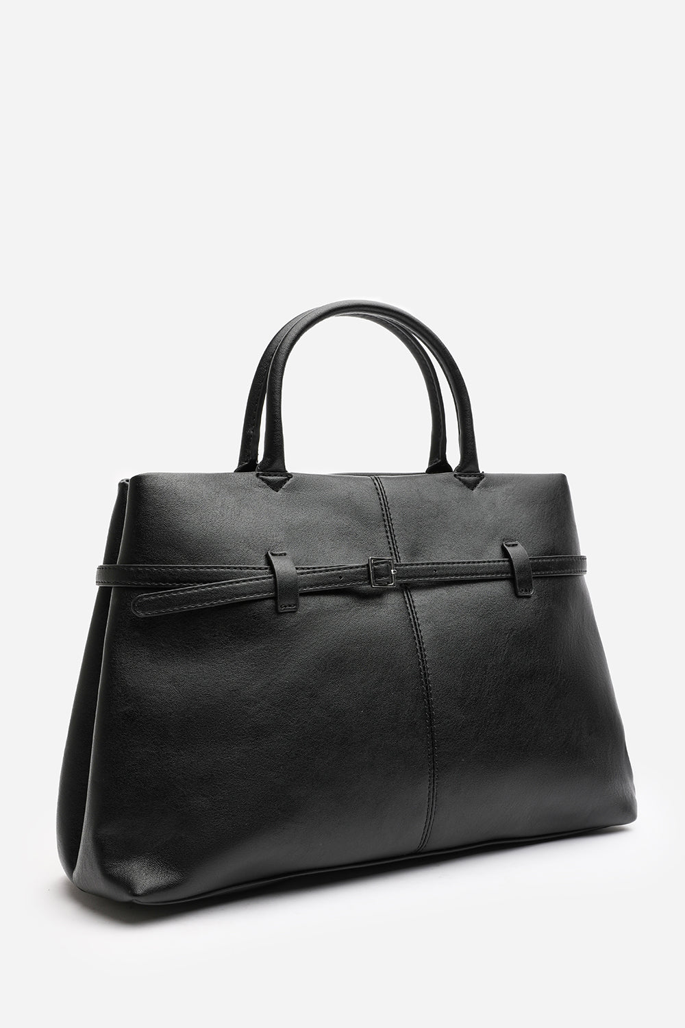 Flores Luxury Structured Leather Tote Bag in Black