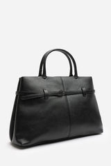 Flores Luxury Structured Leather Tote Bag in Black