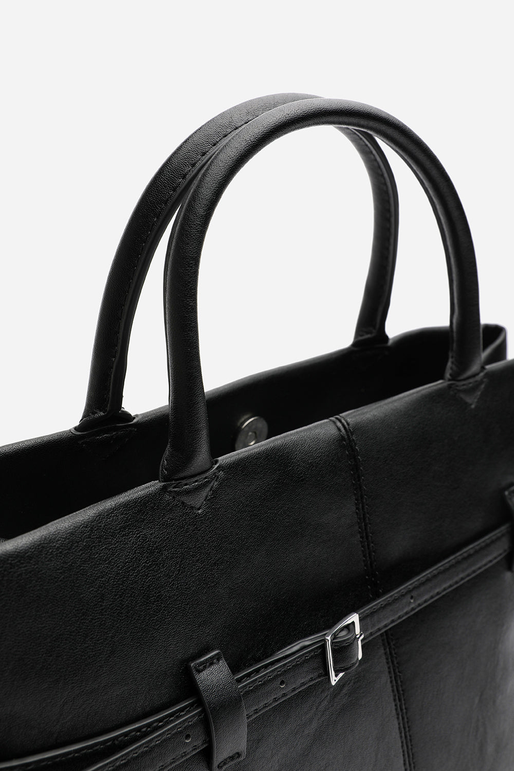 Flores Luxury Structured Leather Tote Bag in Black