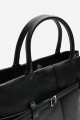Flores Luxury Structured Leather Tote Bag in Black