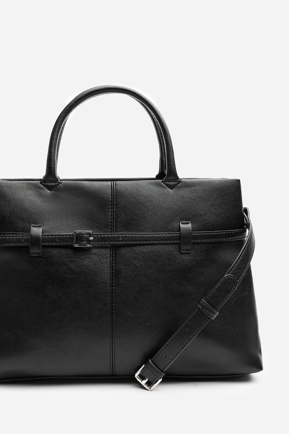 Flores Luxury Structured Leather Tote Bag in Black