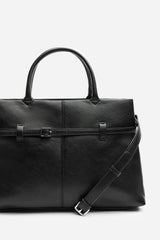 Flores Luxury Structured Leather Tote Bag in Black