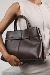 Flores Luxury Structured Leather Tote Bag in Brown