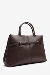 Flores Luxury Structured Leather Tote Bag in Brown