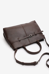 Flores Luxury Structured Leather Tote Bag in Brown