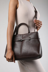 Flores Luxury Structured Leather Tote Bag in Brown