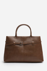 Flores Luxury Structured Leather Tote Bag in Tan