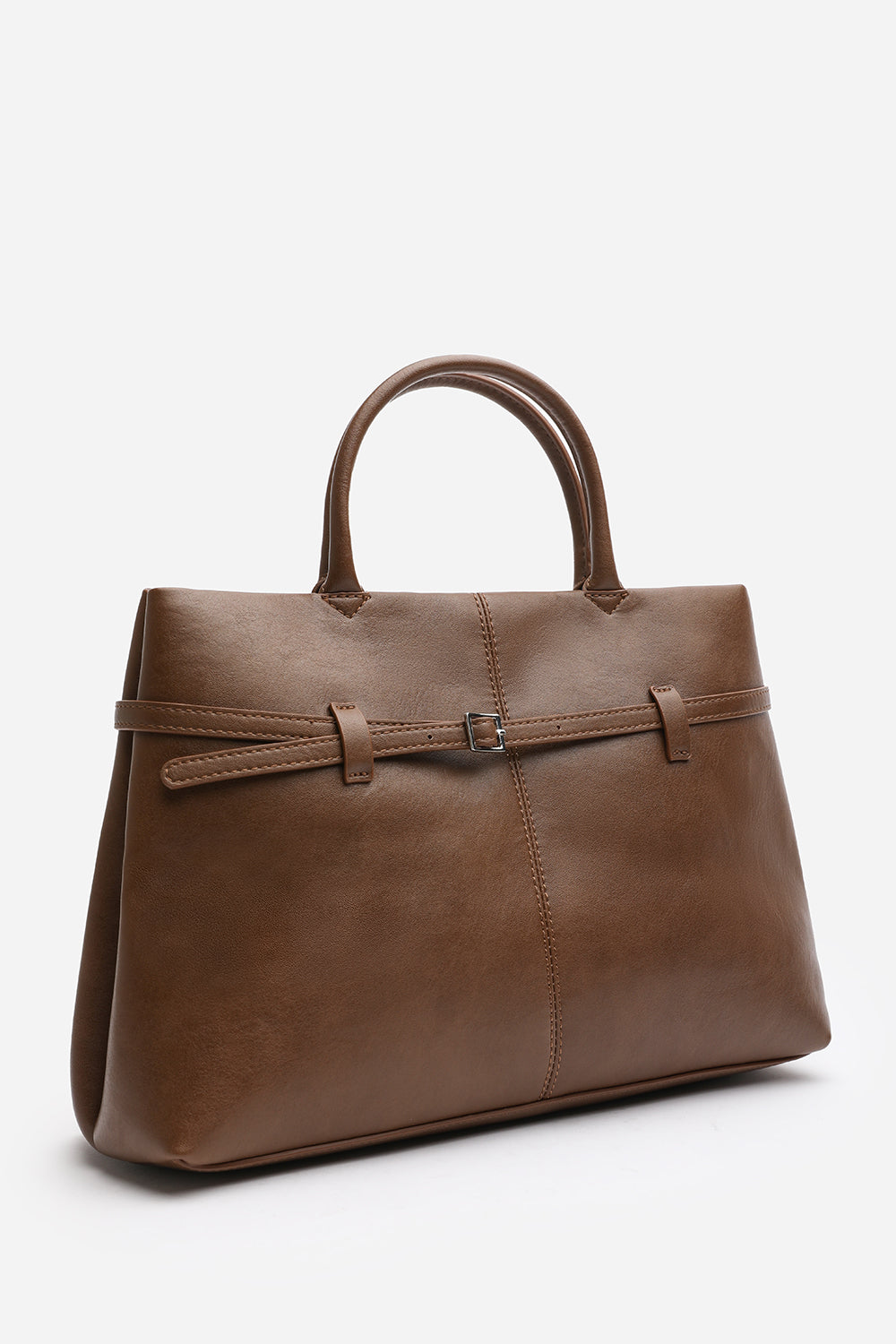 Flores Luxury Structured Leather Tote Bag in Tan