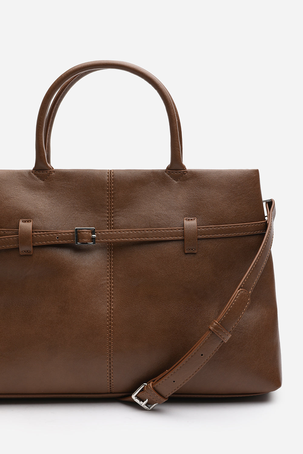 Flores Luxury Structured Leather Tote Bag in Tan