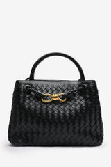 Luna Woven Leather Tote bag with Gold Detail in Black Faux Leather
