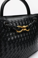 Luna Woven Leather Tote bag with Gold Detail in Black Faux Leather
