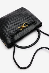 Luna Woven Leather Tote bag with Gold Detail in Black Faux Leather
