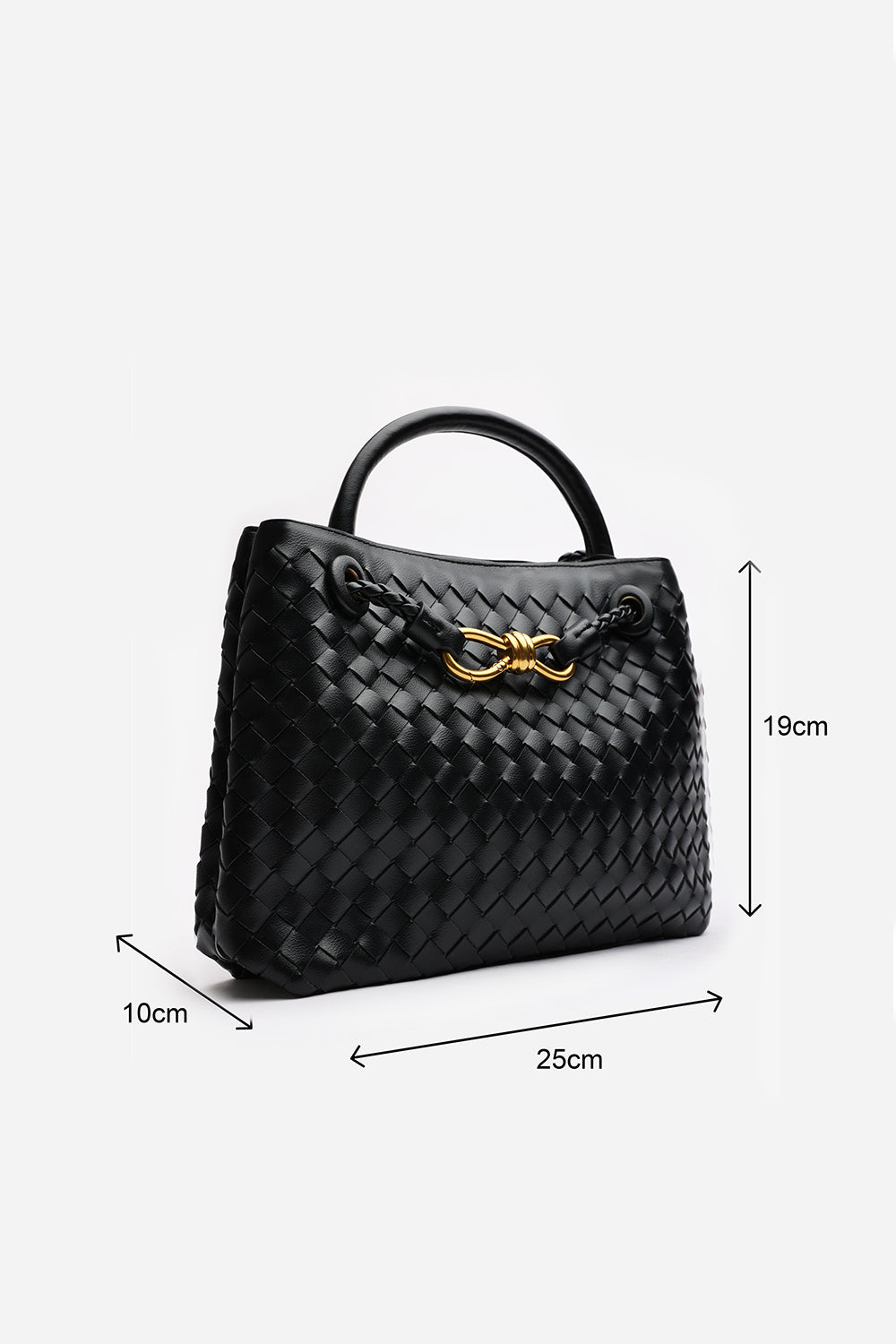Luna Woven Leather Tote bag with Gold Detail in Black Faux Leather
