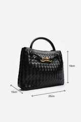 Luna Woven Leather Tote bag with Gold Detail in Black Faux Leather