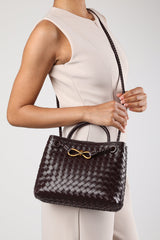 Luna Woven Leather Tote bag with Gold Detail in Dark Brown Faux Leather