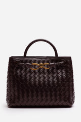 Luna Woven Leather Tote bag with Gold Detail in Dark Brown Faux Leather