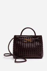 Luna Woven Leather Tote bag with Gold Detail in Dark Brown Faux Leather