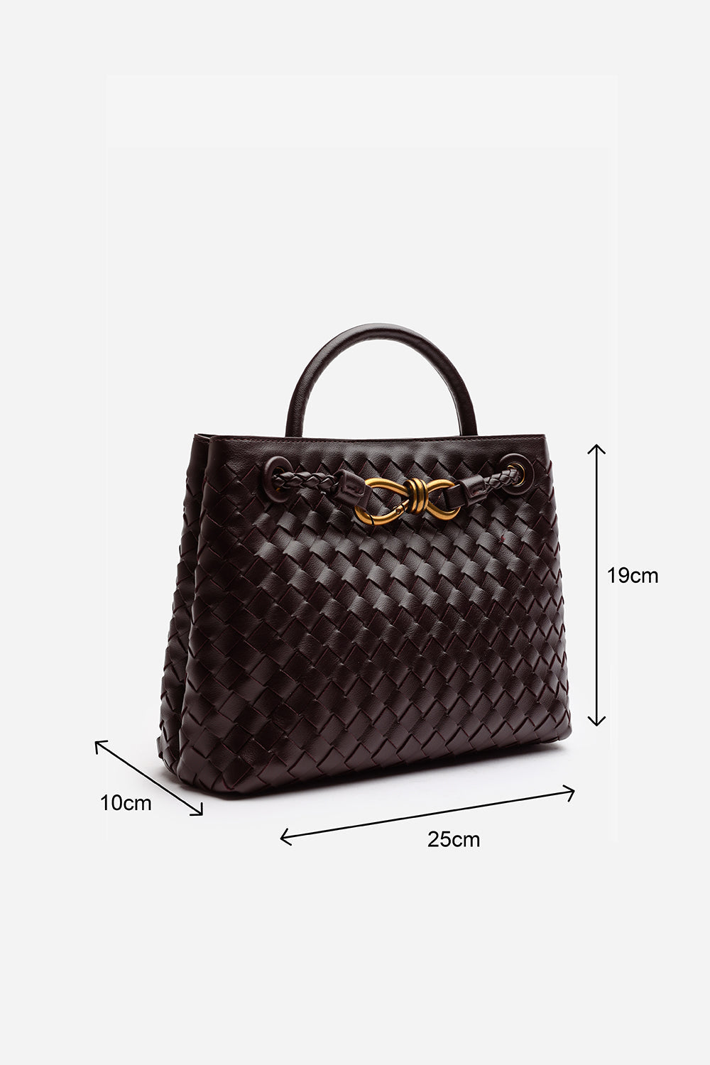 Luna Woven Leather Tote bag with Gold Detail in Dark Brown Faux Leather