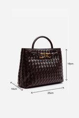 Luna Woven Leather Tote bag with Gold Detail in Dark Brown Faux Leather