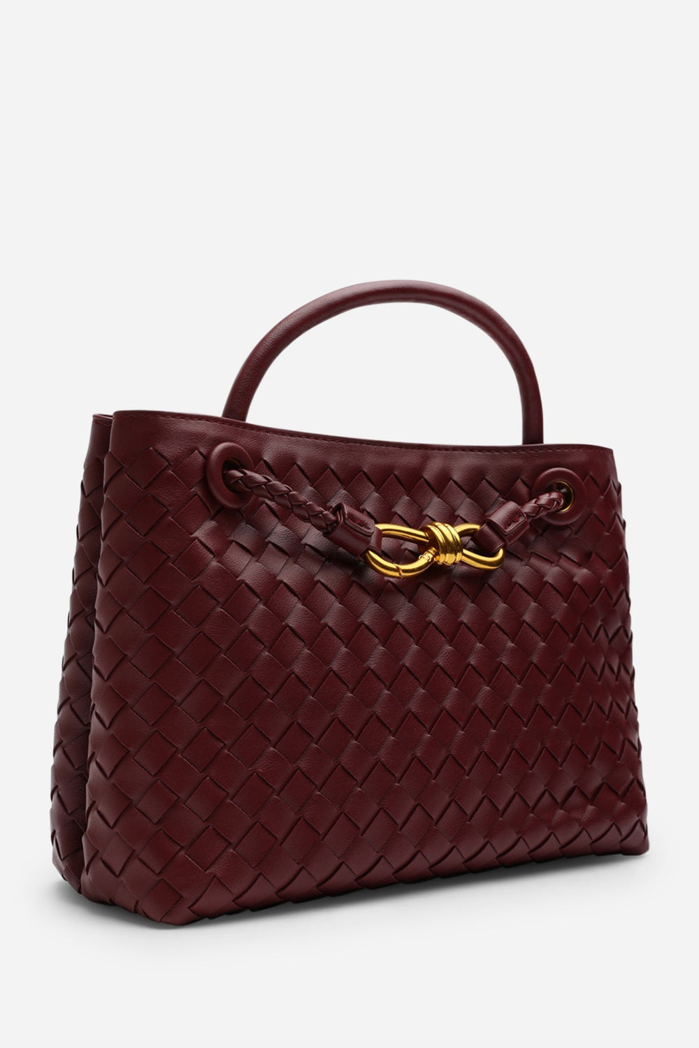 Luna Woven Leather Tote bag with Gold Detail in Maroon Faux Leather