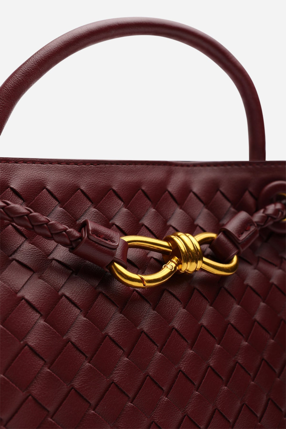 Luna Woven Leather Tote bag with Gold Detail in Maroon Faux Leather