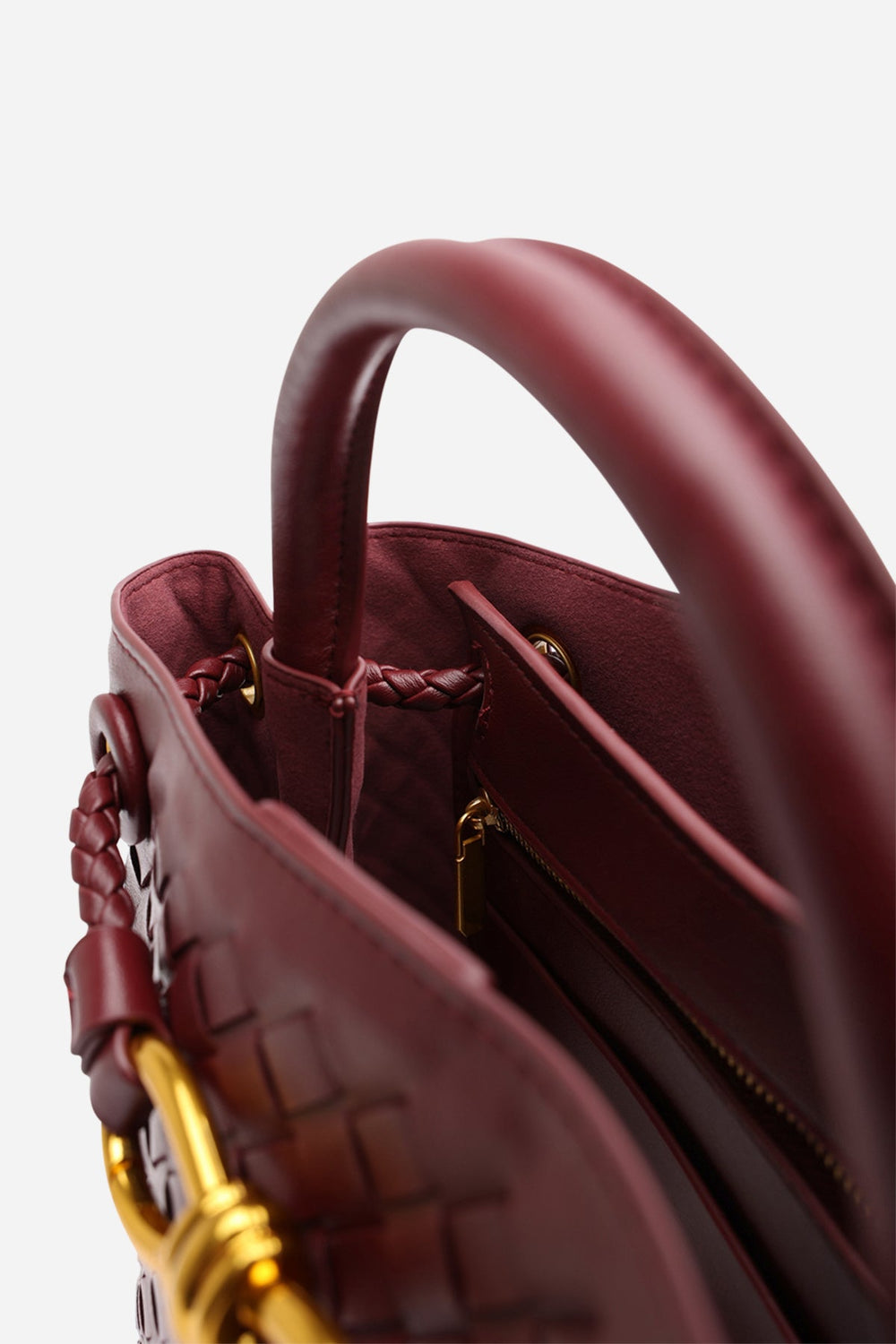 Luna Woven Leather Tote bag with Gold Detail in Maroon Faux Leather
