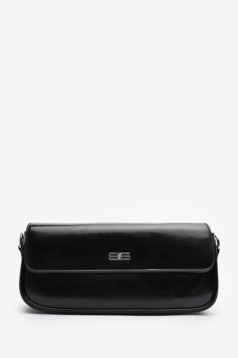 Arena Baguette Shoulder Bag in Black Faux Leather