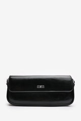 Arena Baguette Shoulder Bag in Black Faux Leather