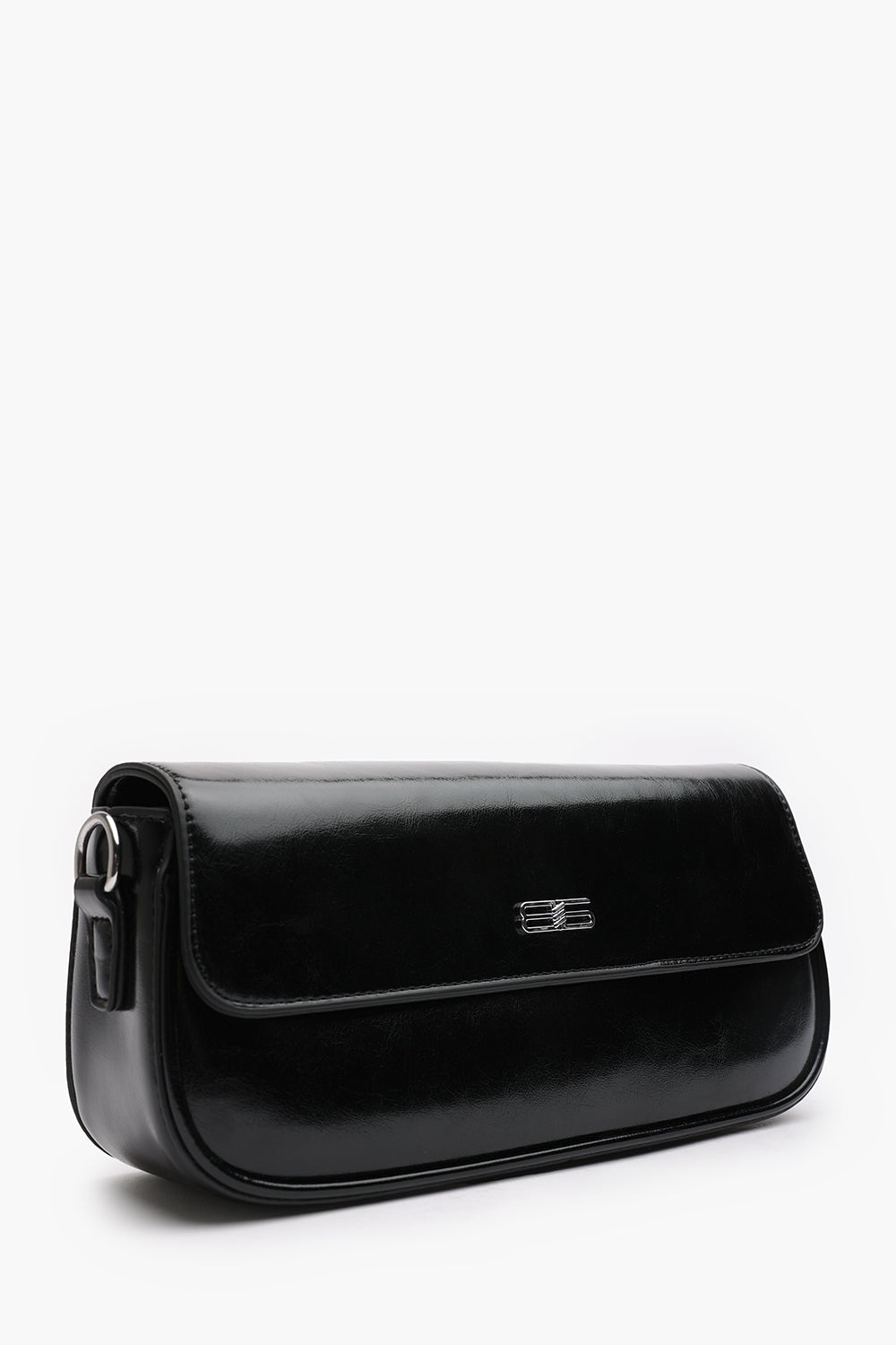 Arena Baguette Shoulder Bag in Black Faux Leather