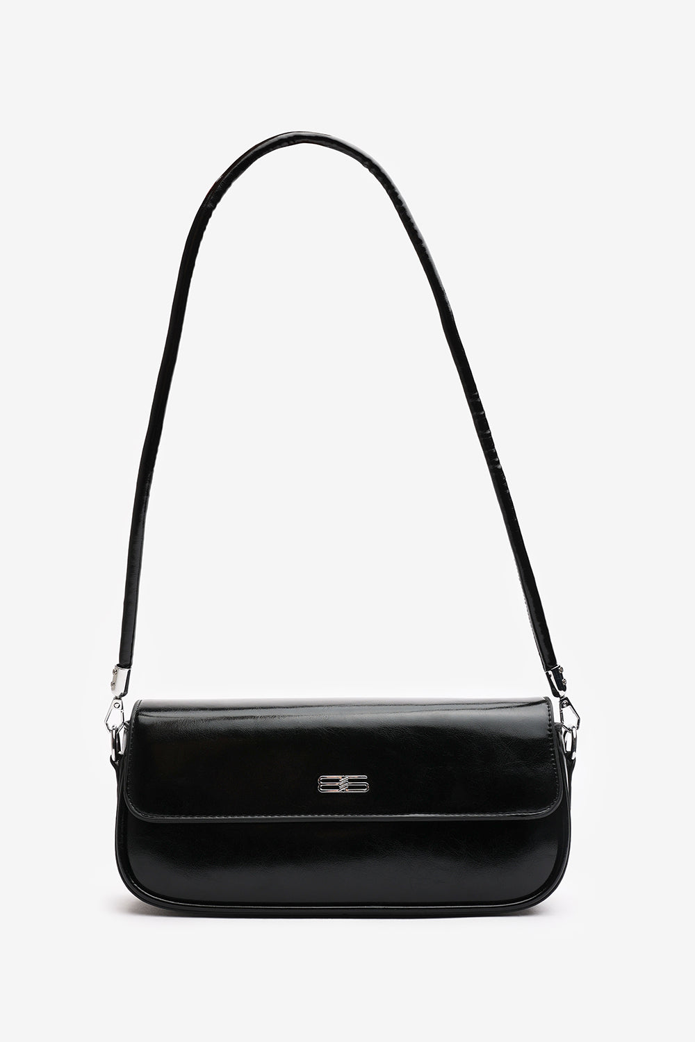 Arena Baguette Shoulder Bag in Black Faux Leather